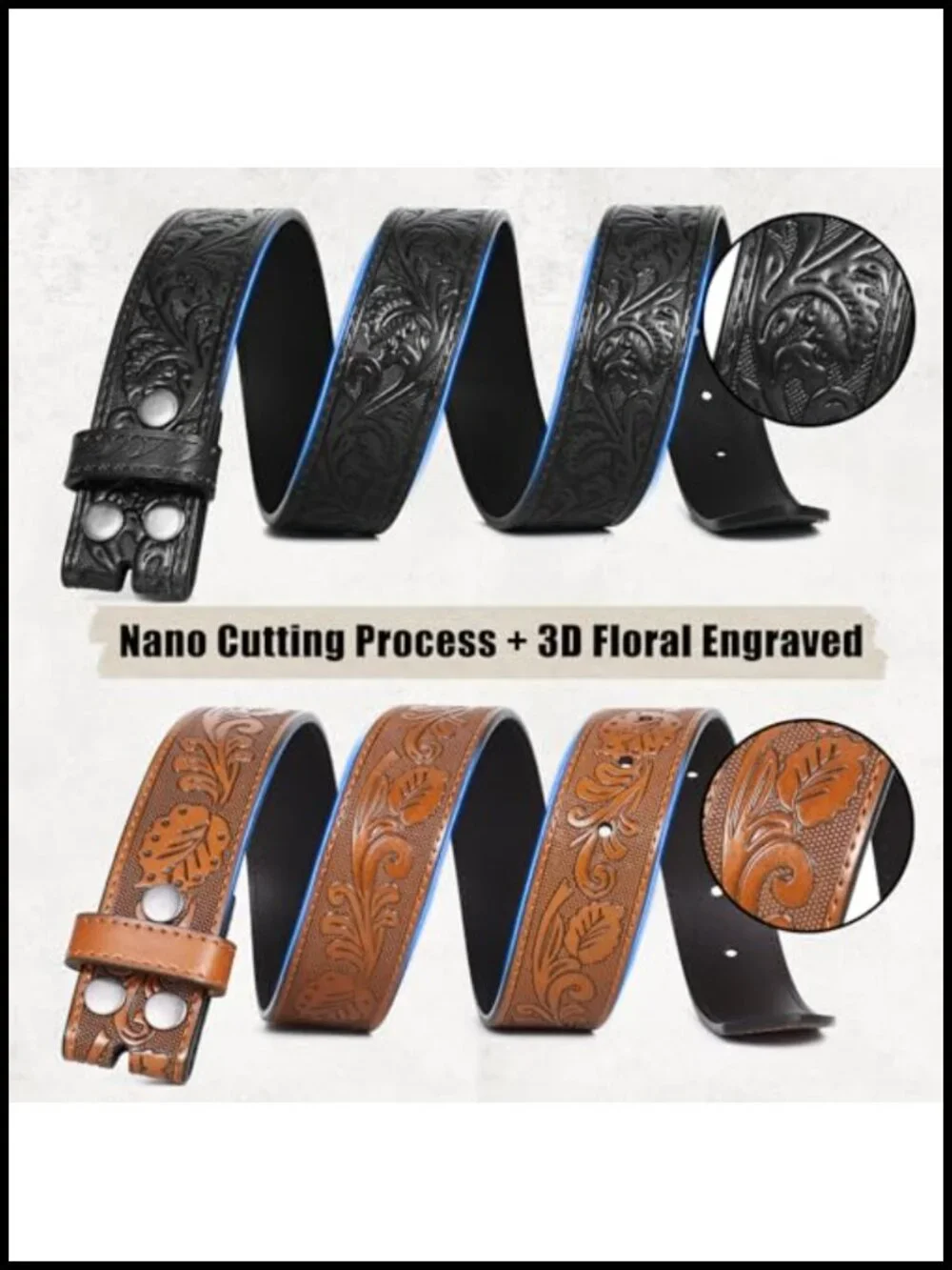 2 Pack Cowboy Belt Set Genuine Leather Western Belt Buckle Metal Gift
